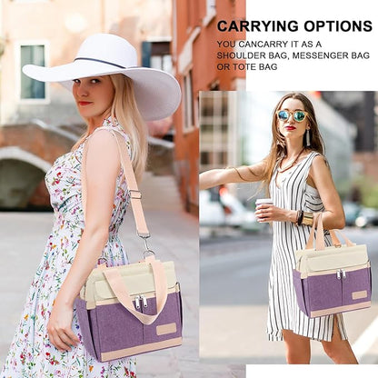 Joymee Lunch Box for Women Insulated Lunch Bag with Shoulder Strap Reusable Leakproof Large Spacious Lunch Cooler Tote for Women Adult with Bottle Holder and Side Pockets for Work Picnic - Purple