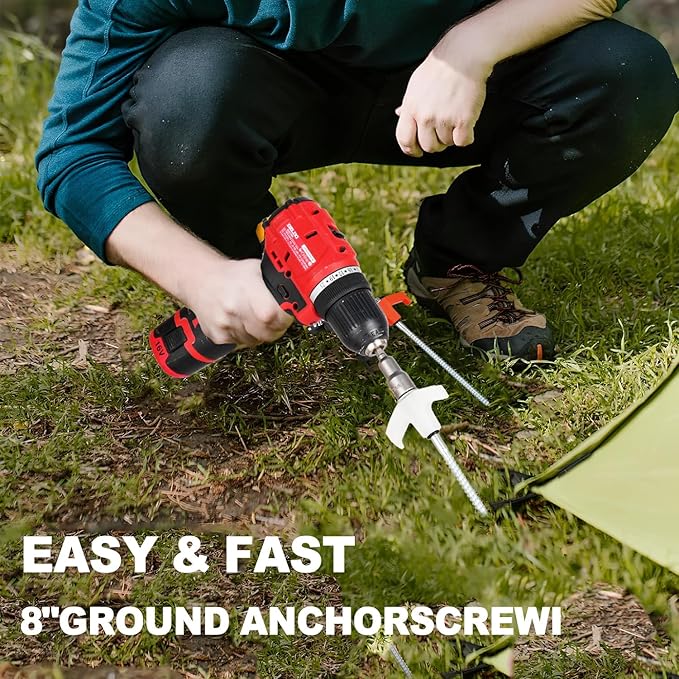 10PCS Camping Tent Stakes Heavy Duty,8 Inch Screw in Tent Stakes Heavy Duty,Nightglow Metal Tent Stakes,with Hex Head Driver,Nail Lifter,Ropes,Orange