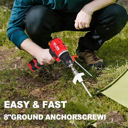 10PCS Camping Tent Stakes Heavy Duty,8 Inch Screw in Tent Stakes Heavy Duty,Nightglow Metal Tent Stakes,with Hex Head Driver,Nail Lifter,Ropes,Orange