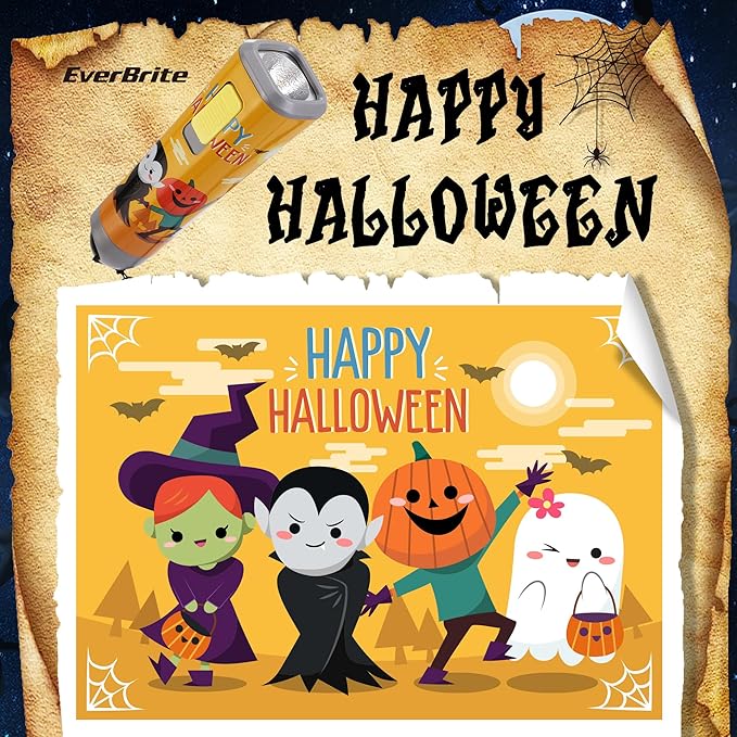 EverBrite Halloween Flashlights Halloween Gifts, Small LED Flash Light Handheld Torch with Lanyard 3AAA Battery Included, 1 Pack-Orange