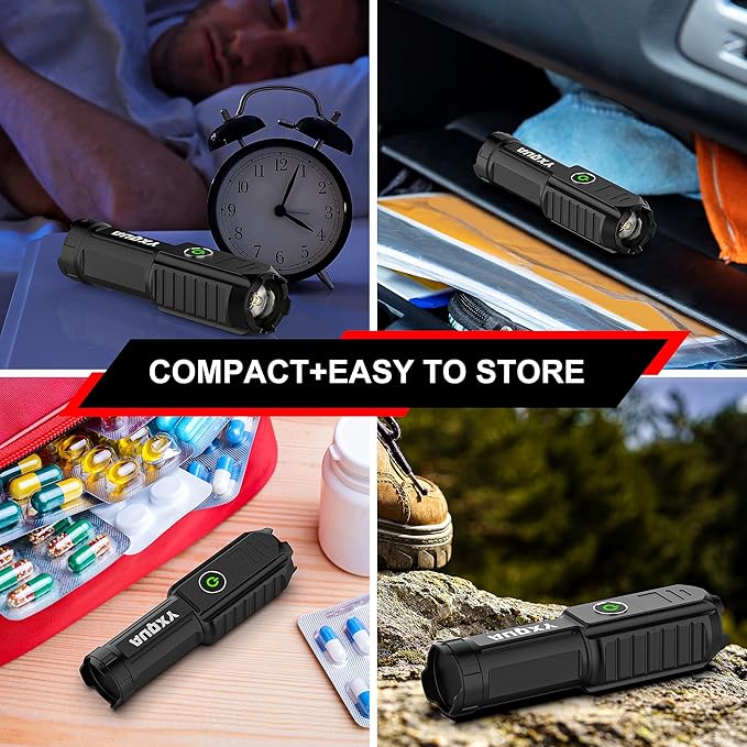 2 Pack USB Rechargeable Flashlight - Small & Bright LED Mini Flashlights, High Lumens, 4 Modes, Zoomable, The Size of Pocket Gifts for Kids