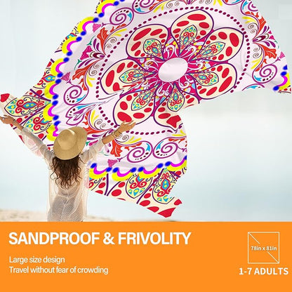 Beach Blanket Oversized Extra Large78 X 81",Waterproof Sandproof Beach Blanket 1-7 Adults Lightweight Durable for Travel Camping Hiking Picnic