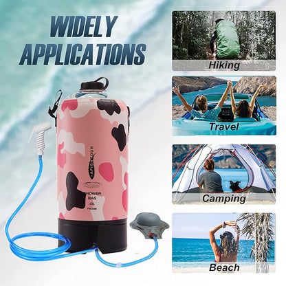 Portable Camping Shower Bag - 10L/2.2 Gallons 20/5 Gallons Solar Shower Water Bag with Foot Pump, Hose and Shower Head - Camp Shower for Camping, Beach, Travel, Outdoor Activities