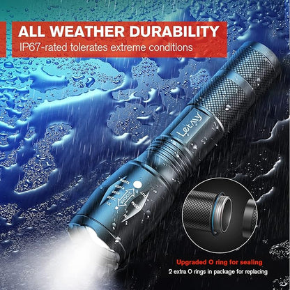 LETMY Tactical Flashlight S2000-2 Pack Bright Military Grade LED Flashlights High Lumens - Portable Handheld Flash Light, 5 Modes Zoomable Waterproof Flashlights for Home Emergency Camping Outdoor