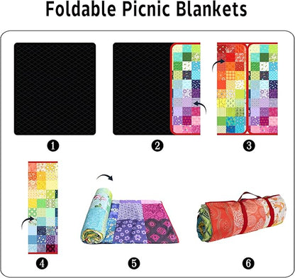 Extra Large Picnic Blankets Waterproof Foldable (60"x 80") Boho Beach Blanket Waterproof Sandproof,3-Layer Thicking Mat Outdoor Packable Camping Blanket