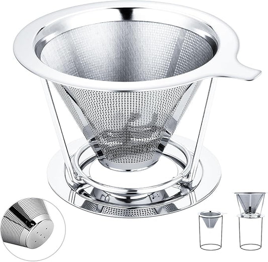Pour Over Coffee Maker,Coffee Filter,Slow Drip Paperless Stainless Steel Cone Coffee Dripper(1 Cup)