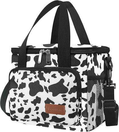 Femuar Lunch Bags for Women/Men, Insulated Lunch Bag for Work Office - Lunch Cooler Bag Leakproof Lunch Box with Adjustable Shoulder Strap - Cow print