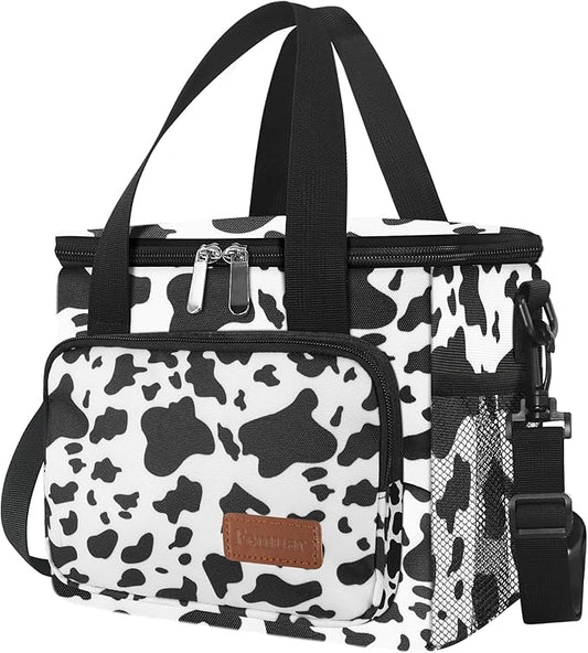 Femuar Lunch Bags for Women/Men, Insulated Lunch Bag for Work Office - Lunch Cooler Bag Leakproof Lunch Box with Adjustable Shoulder Strap - Cow print