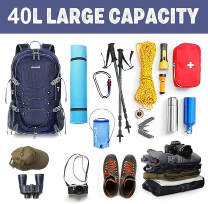 40L Lightweight Hiking Backpack Travel Packable Daypack for Women and Men, Navy Blue
