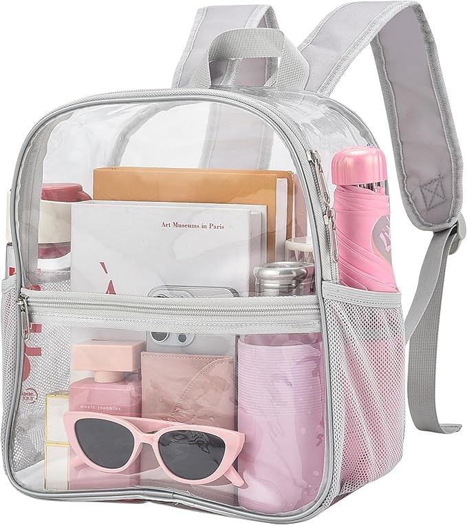 Oraben Clear Backpack for Stadium Events Clear Stadium Backpack 12x6x12 Bag (Enhanced Strap, Sliver)