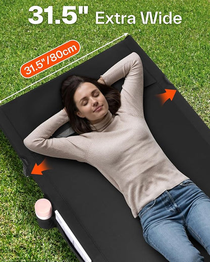 Sportneer Camping Cot: 31.5’’ Extra Wide Compact Sleeping Cots with Side Pocket - Lightweight Folding Cot for Camping Traveling Tent Day, Carry Bag Included, Easy Setup - Size 74.8''x31.5''