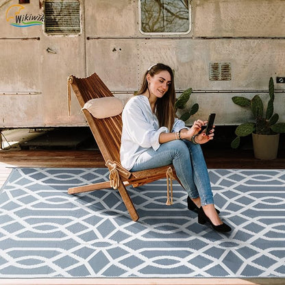wikiwiki Outdoor Rug, 5x8ft Waterproof Reversible Mat Indoor Outdoor Rugs Carpet, Small Area Rug Plastic Straw Rug for Patio Deck Balcony Pool RV Camping Beach Picnic, Grey, Rugscape Series