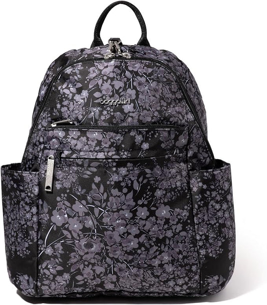 Securtex® Anti-theft Vacation Travel Backpack 10x13" Slash-Resistant Nylon Daypack w/RFID, Black Hydrangea
