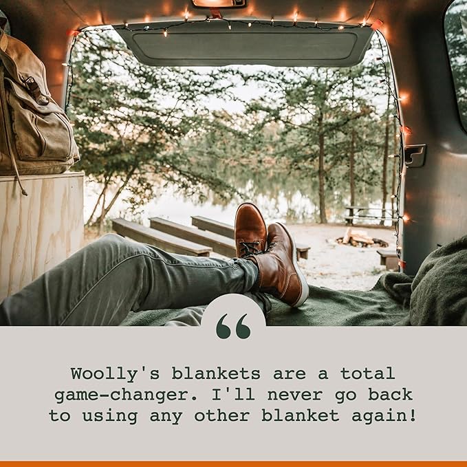 Woolly Mammoth Merino Wool Blanket- 66" x 90" 4 lbs Thick, Outdoor/Indoor Throw for Campfire, Picnic, Beach, Van Life, Home- Farmhouse Collection Heavy Duty Insulating Sleep Plaid, Navy/Cream Stripe