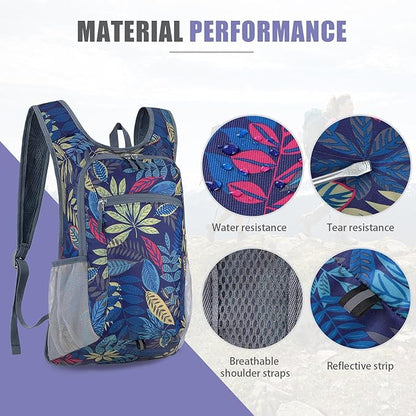 15L Hiking Backpack Small Travel Backpack Lightweight Packable Backpacks Casual Daypack for Women and Men, Blue Leaf