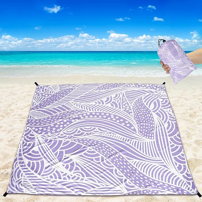 Beach Blanket Waterproof Sandproof Beach Mat 79”x 83” for 1-4 Adults Quick Drying Durable Outdoor Picnic Mat for Beach Festival Travel Camping Hiking (PP-Ripple, 79"×83"(4 Person))