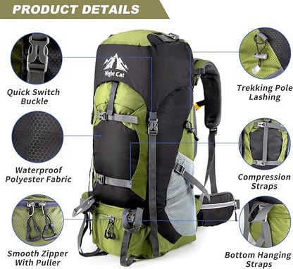 Night Cat Hiking Backpacks 40L Camping Backpacking Packs for Men Women Lightweight Outdoor for Mountaineering Traveling, No Internal Frame