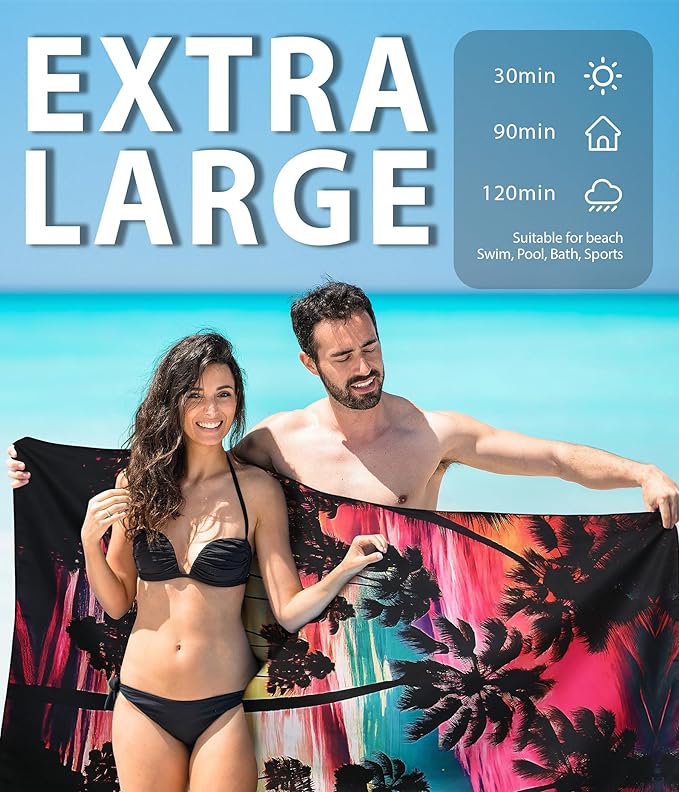 Microfiber Beach Towel – Quick Dry Lightweight Sand Free Oversized Large Towel Accessories Swim Pool Yoga Camping Summer Cruise Ship Essentials Compact Sandproof Gift (Shark Shell Sunset,71" 32")