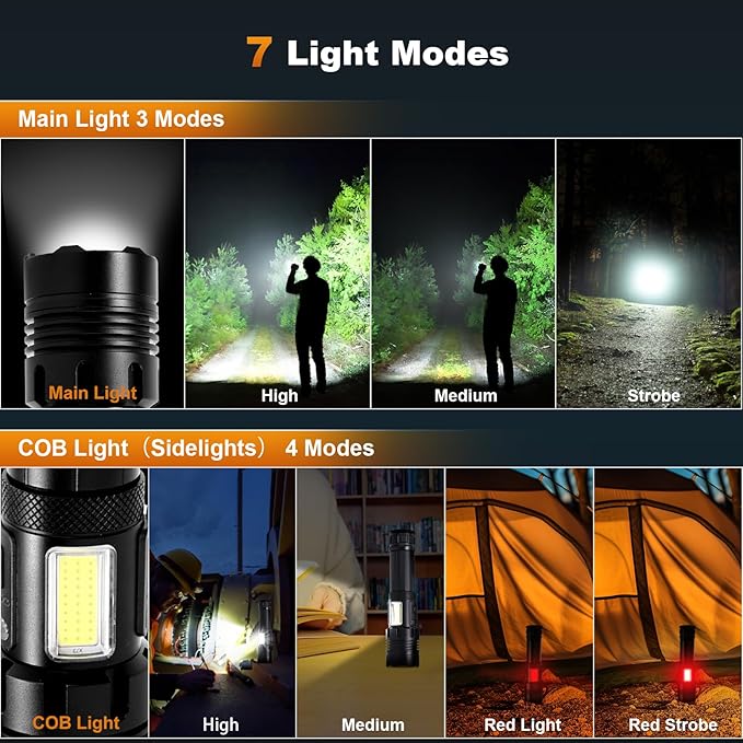 Rechargeable flashlights, 900,000 Flashlights High Lumens, Adjustable Tactical Flashlight, 7 Mode Powerful Handheld Flashlights, Waterproof LED Flashlight for Home,Camping,Hiking,Emergencies