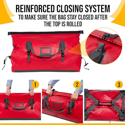 LEGEND Waterproof Duffel Bag - Heavy Duty Duffle Bag for Outdoor, Camping, Boating & Travel, Premium PVC Dry Duffel Bag, Motorcycle Dry Bag with Durable Strap & Handles with Large Storage - 40L Red