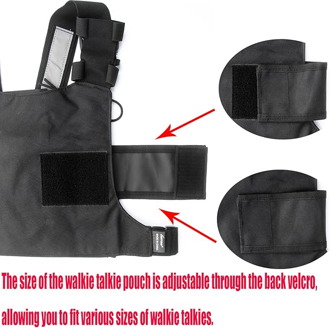 LUITON Radio Chest Harness with Reflective Strips Shoulder Holster Radio Vest Holder Two Way Radio Vest Rig Walkie Talkie Case with Front Pack Pouch for Motorola/Midland/Baofeng/Retevis(2 Pack)