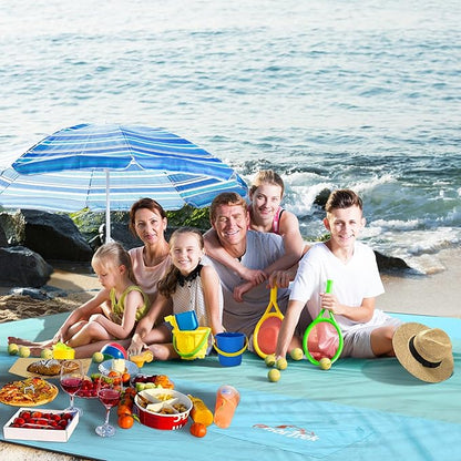 Beach Blanket Sandproof, Extra Large Beach Mat, Sand Free Mat Quick Drying, Lightweight, Soft & Durable Mat for Beach, Yard (Sky Blue & Mint Green, 10 x 10 FT (1～9 Person))