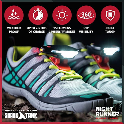 Shoe Lights - Rechargeable Battery & Waterproof Light for Runners, Dog Walking, Hiking - Best Safety Running Gear for High Visibility in Low Light - Red