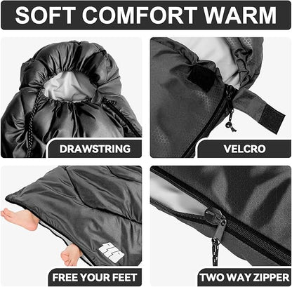 Sleeping Bags for Adults Cold Weather,Portable, Waterproof,Lightweight Sleeping Bag for Tall Girls Boys with Compression Sack for Warm Camping, Hiking, Outdoor & Indoor