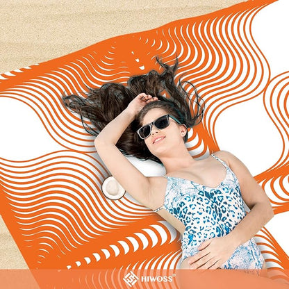 Beach Blanket Waterproof Sandproof Oversized 95”x 80”,Sand Free Beach Mat with Corner Pockets,Portable Mesh Bag for Beach Festival,Picnic,Travel and Outdoor Camping (Burningorange)