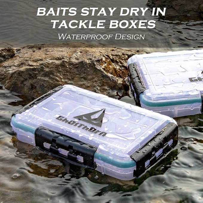 Ghosthorn Fishing Tackle Box, Waterproof 3600 and 3700 Tackle Trays, Plastic Tackle Box Organizer with Removable Dividers Storage Lure Box for Lures 1 and 4 Pack