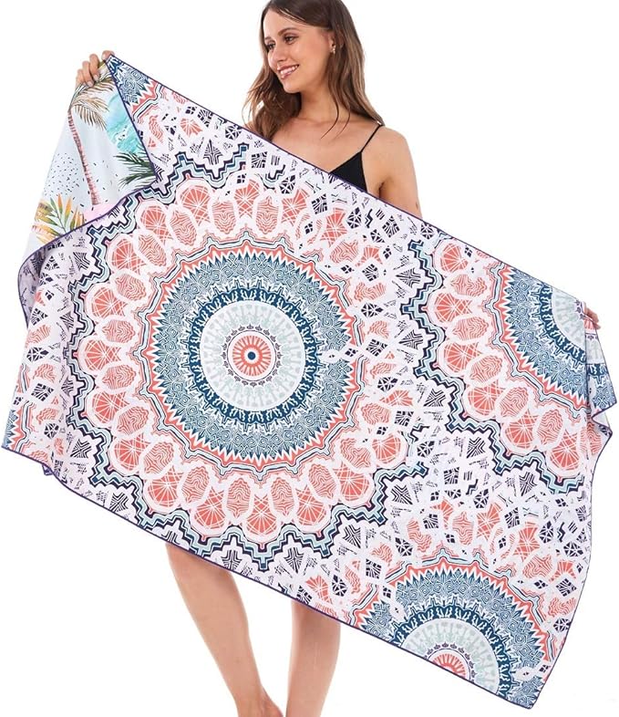 HAOKUN Microfiber Sand Free Beach Towel Blanket-Quick Fast Dry Super Absorbent Lightweight Thin Towel for Travel Pool Swimming Bath Camping Yoga Gym Sports Idea … (madala)