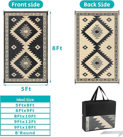 HEBE Outdoor Rug 5'x8' for Patios Clearance Waterproof Patio Mat Plastic Straw Rug Reversible RV Camping Tent Rug Outside Indoor Outdoor Area Rugs for RV,Deck,Beach,Balcony,Camper
