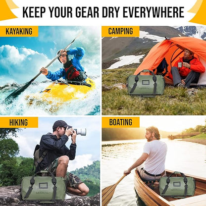 LEGEND Waterproof Duffel Bag - Heavy Duty Duffle Bag for Outdoor, Camping, Boating & Travel, Premium PVC Dry Duffel Bag, Motorcycle Dry Bag with Durable Strap & Handles with Large Storage - 60L Green
