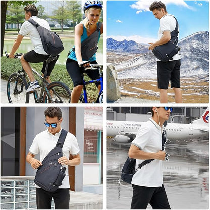 TUDEQU Sling backpack, 8 Pockets Sling Bag Crossbody, 19L Large Sling Bag for Men Travel Crossbody Backpack Hiking Outdoor