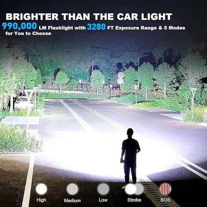 Rechargeable LED Flashlights High Lumens,990,000 Lumens Super Bright Flashlight,High Powerful Flash Light 5 Modes,Waterproof for Outdoor Emergency Camping Hiking