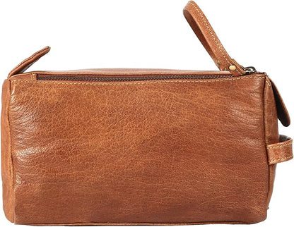 KomalC Premium Buffalo Leather Unisex Toiletry Bag Travel Dopp Kit