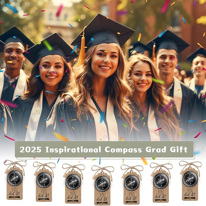 Coume 36 Set 2025 Inspirational Graduation Gifts Engraved Compass for Middle Senior College Graduate Student Compass with You Did It Diploma Sign Tag Gift for Travel Grad Souvenir Favor (Black)