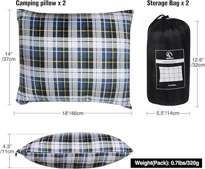 REDCAMP Small Camping Pillow Lightweight and Compressible, 2PCS Flannel Travel Pillow with Removable Pillow Cover