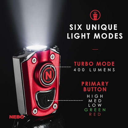 NEBO MYCRO USB Rechargeable LED Keychain Light, Tactical Keyring Flashlight Features 6 Light Modes High Lumens –Red