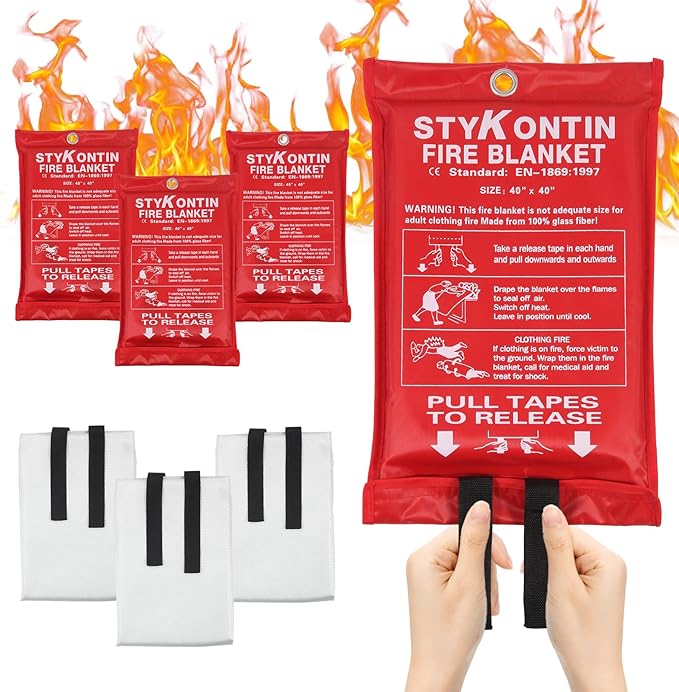 Emergency Fire Blanket for Home and Kitchen Fire Extinguishers for The House Fiberglass Fire Blankets Emergency for Home Fireproof Blanket Fire Retardant Blankets Grease Spray (3, 40×40 inch)