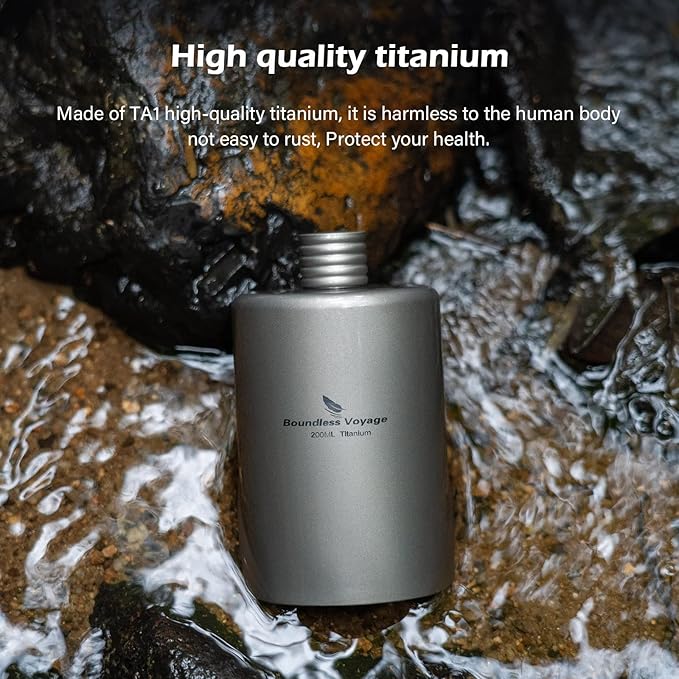 Boundless Voyage Titanium Hip Flask Pocket Flagon Camping Portable Alcohol Bottle Drink Sports Water Bottle 200ml/6.7oz-Ti3068D