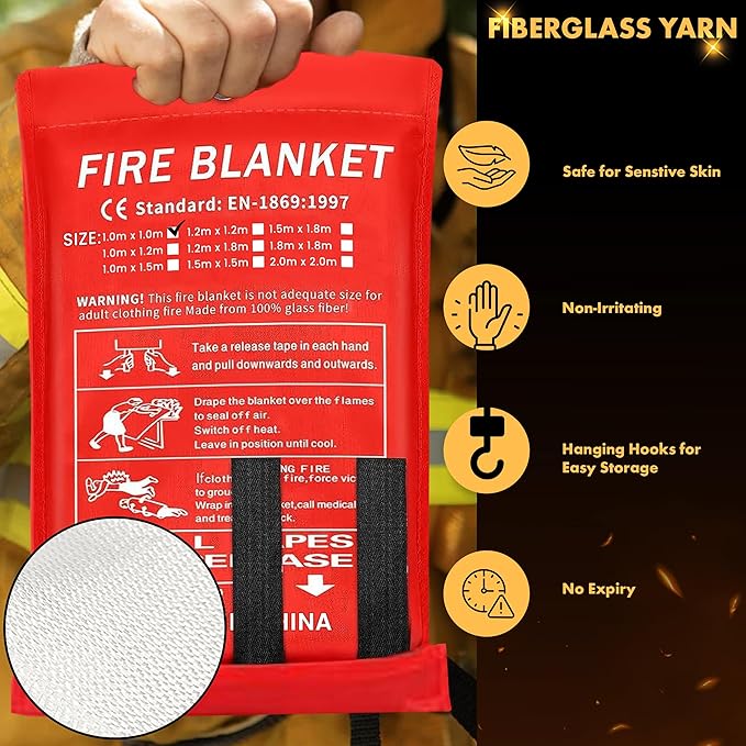40”x40” Fire Blanket for Home and Kitchen, Emergency Fire Extinguisher Blanket, High Heat Resistant Fire Suppression for Home Safety Kitchen, and Camping (2)
