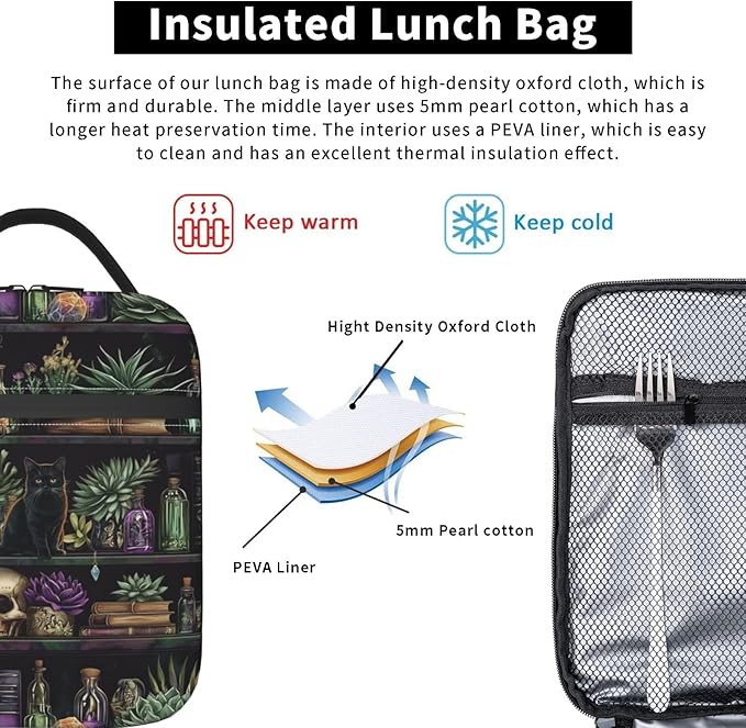 Cat Lunch Bag Insulated Reusable Lunch Box Thermal Cooler Tote For Men Women Work Travel Picnic Hiking