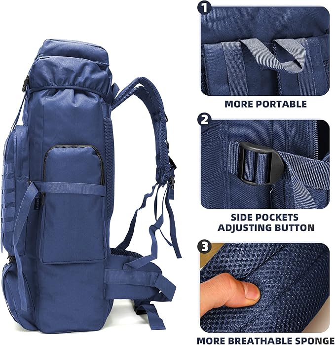 70L Camping Hiking Military Tactical Backpack Outdoor Water-Repellent Adjustable Sport Bags