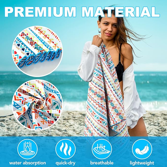 2 Pack Microfiber Beach Towel, Oversized Microfiber Pool Towel 75”x 35”, Sand-Free Beach Towel, Quick Drying Camping Towel, Super Absorbent Bath Towel Blanket, Soft Breathable and Lightweight