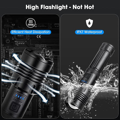 Flashlights 990,000 High Lumens 2 Pack, Super Bright LED Rechargeable Flashlight, 5 Modes, IPX7 Waterproof Flah Light for Emergencies, Camping