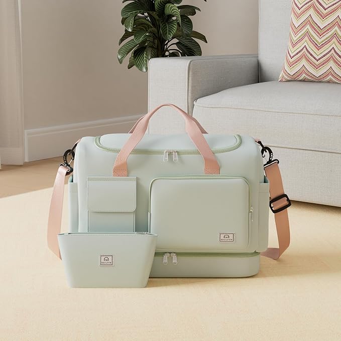 Small Gym Bag for Women, Travel Duffle Bag Carry On Weekender Bag with Shoe Compartment