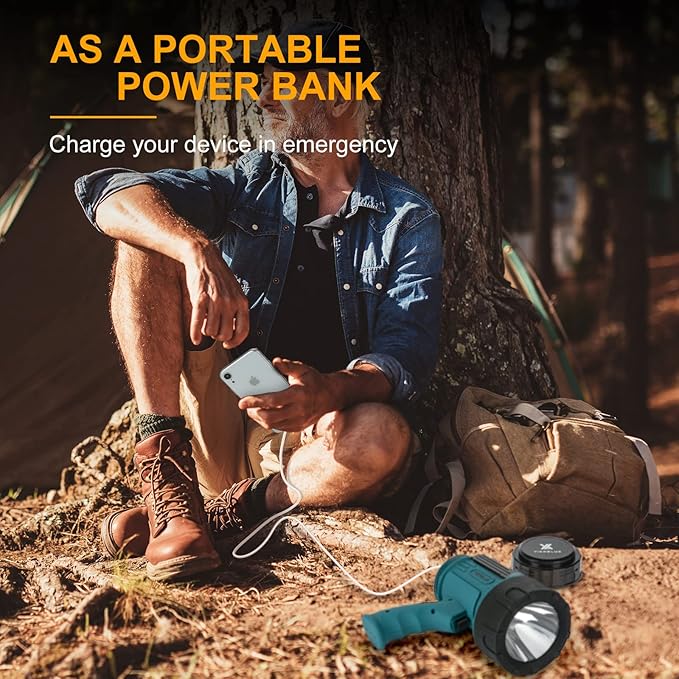 YIERBLUE Rechargeable Spotlight Flashlight with 1000,000 Lumen LED, IP67 Waterproof Long Running Spot Light searchlight, Impact Resistant Handheld Spotlight with Foldable Stand and Detachable Red Lens