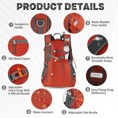 40L Lightweight Hiking Backpack Travel Packable Daypack for Women and Men, Orange