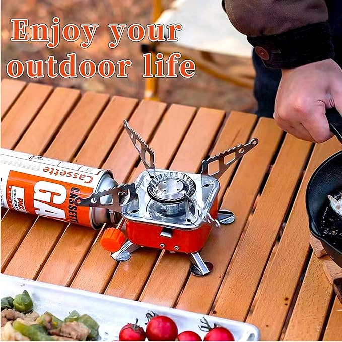 Camping Stove Portable Camping Stove, Upgraded Portable & Foldable High-Efficiency Gas Stove, Ultra-Mini Design for Versatile Outdoor Scenarios Including Hiking, Camping, and Road Trips